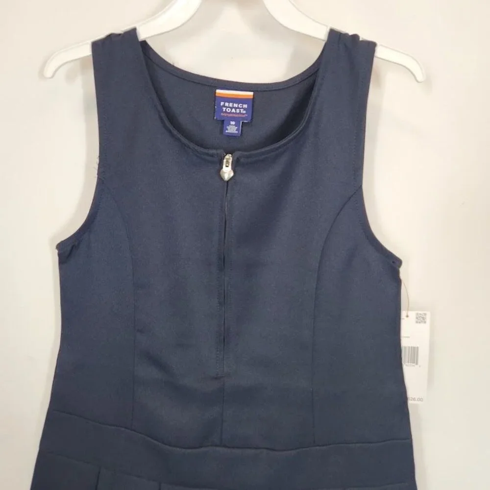 French Toast Girls Zipper‎ Front Jumper Uniform Dress in Navy Blue - Size 10